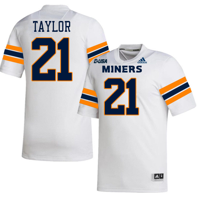 #21 Marquez Taylor UTEP Jersey,UTEP Miners College Football Jersey,Uniforms-White